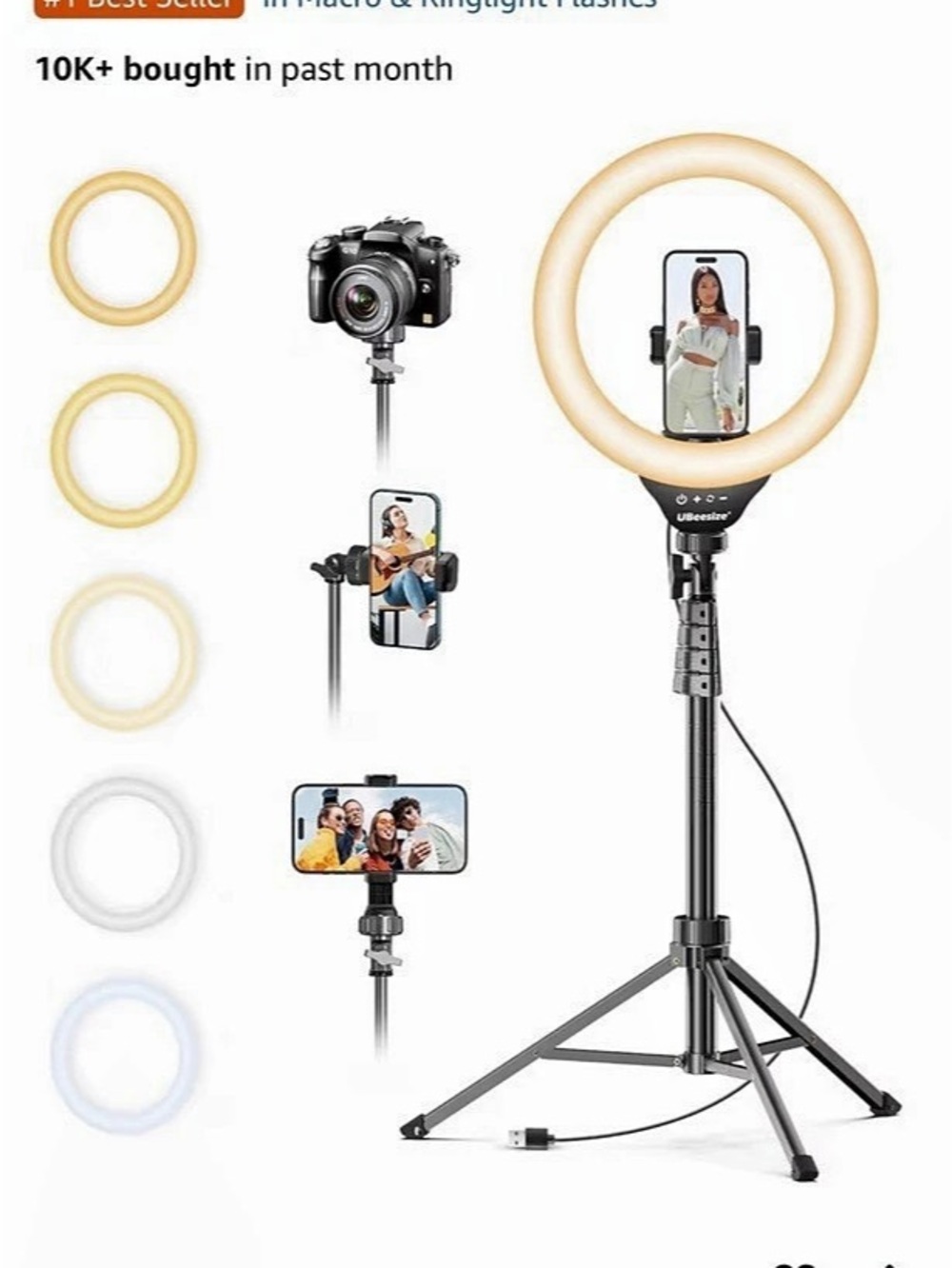 UBeesize 10" LED Ring Light with Tripod Stand & Phone Holder